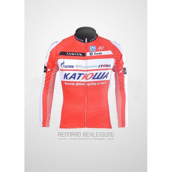 2012 Fahrradbekleidung Katusha Wei und Orange Trikot Langarm und Tragerhose - zum Schließen ins Bild klicken